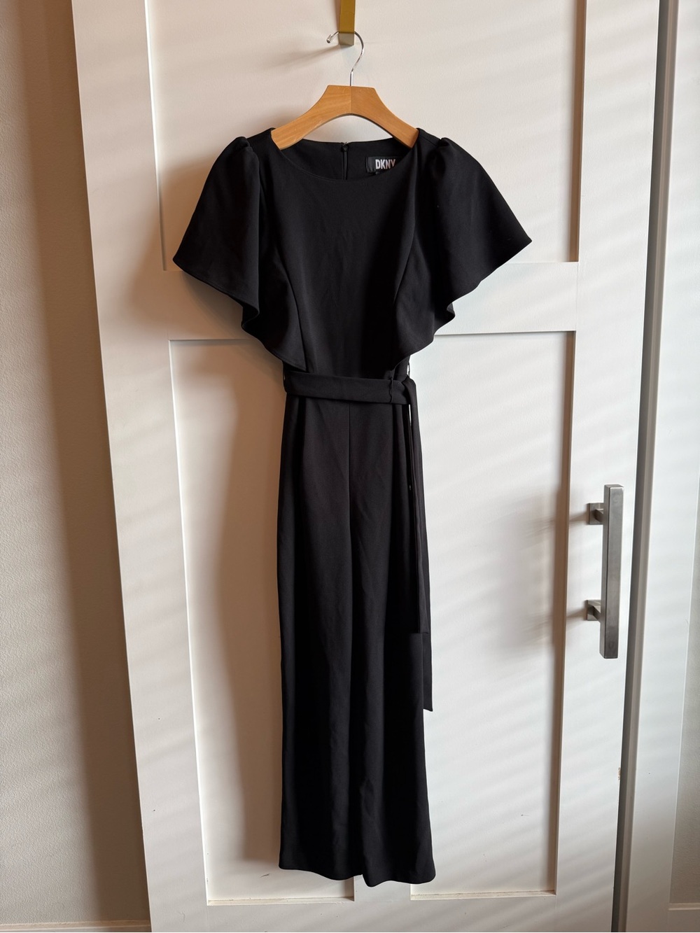 DKNY Black Pantsuit with Flutter Sleeves and Tie Waist